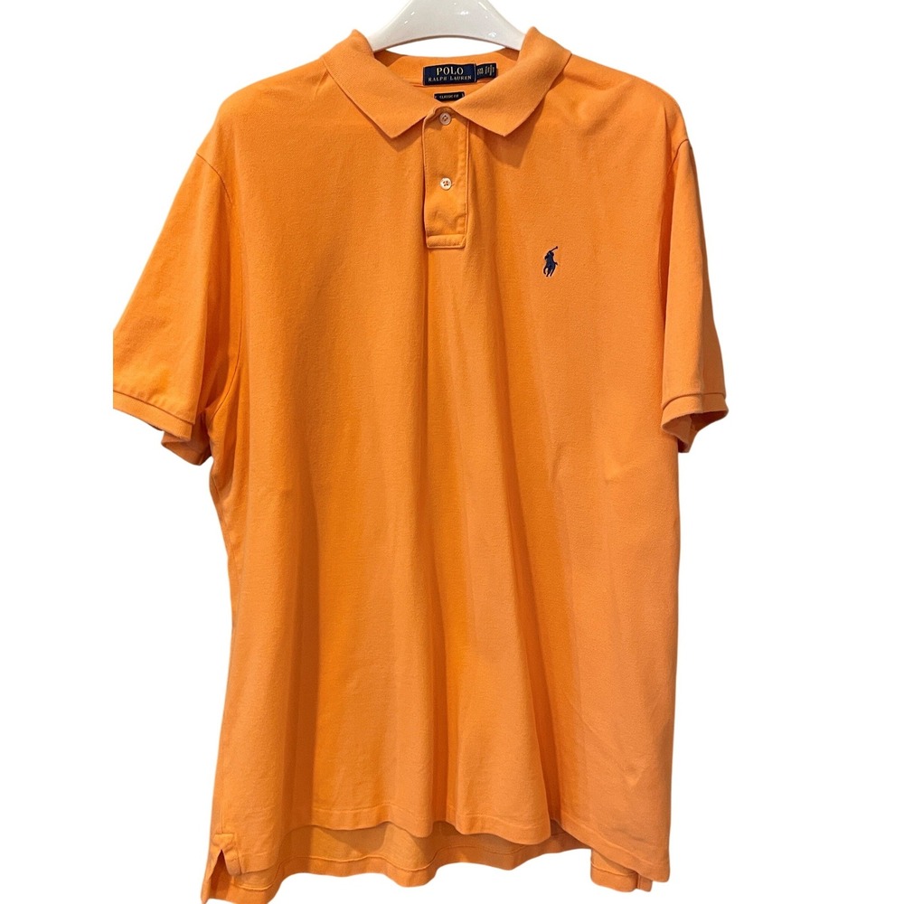 Polo Ralph Lauren Mens Classic Fit Orange Cotton Mesh Polo Shirt XXL Navy Pony